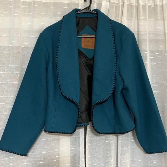 MID-WEST GARMENT CO Western Teal Wool Jacket Silver Button Canada Made vintage - Picture 1 of 7